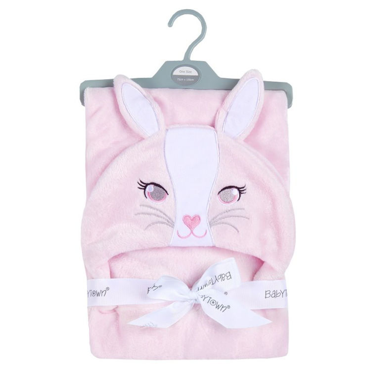 Picture of 19C232: 9431- BABY NOVELTY PLUSH BUNNY HOODED WRAP BABY PINK